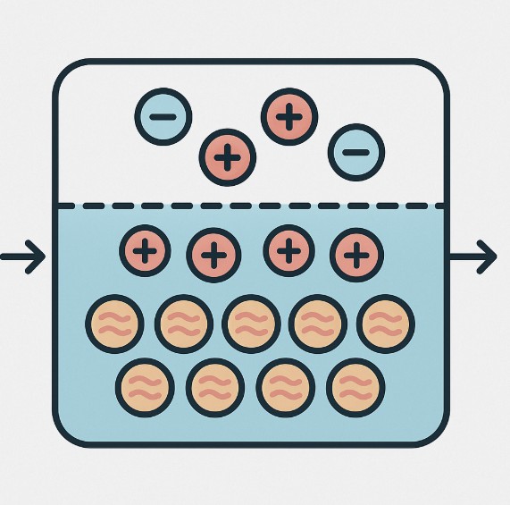 Diese einfache Grafik beschreibt das Funktionsprinzip eines Ionenaustauschers